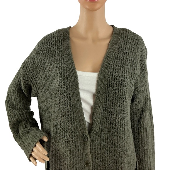 Eileen Fisher Textured Knit Cardigan Olive Green Relaxed Fit Size S - Picture 2 of 7